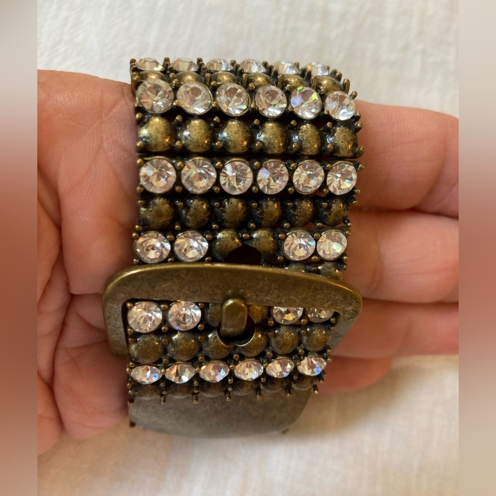 Jeweled Studded Belt Designed Vintage Antiqued Brass Tone Bracelet‎